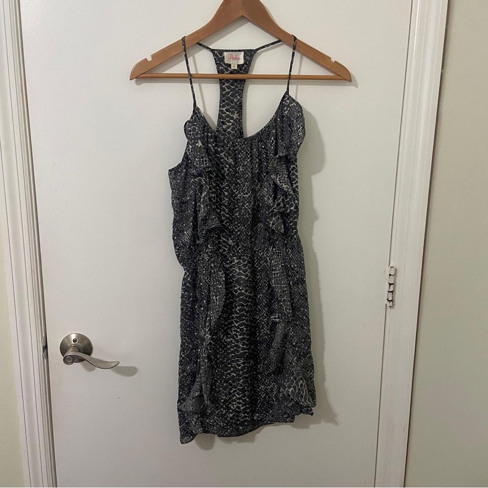 Parker | Women’s Snakeskin Print Gray and White Sleeveless Mini Dress | Size XS